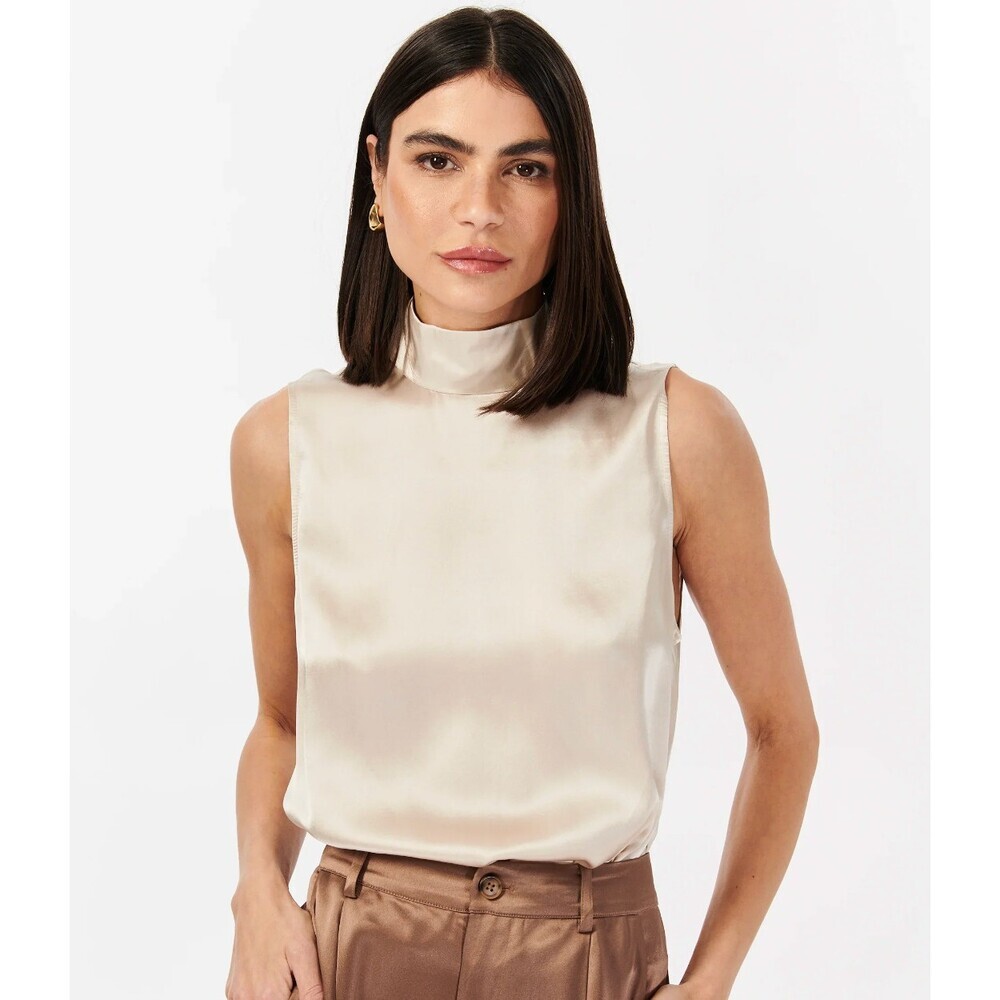 Cami NYC NWT Delancey Bodysuit in Oat Size XS 100% Silk High Neck Sleeveless